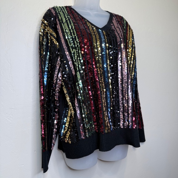 Oliver.O | Multicolored Sequins Embellished Metallic Jewel Tone Knit Sweater - Picture 8 of 16